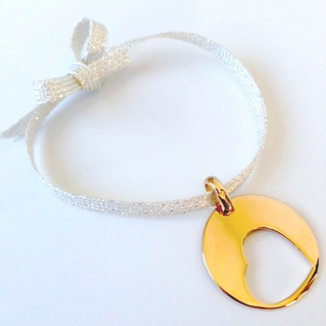 Bracelet ruban fil argenté coeur plaqué or
