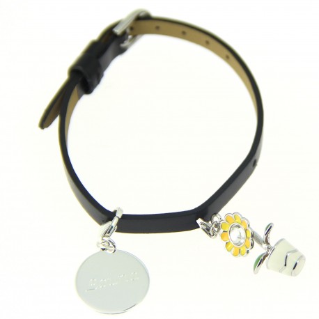Bracelet cuir médaille pot de fleur Bracelet cuir médaille pot de fleur