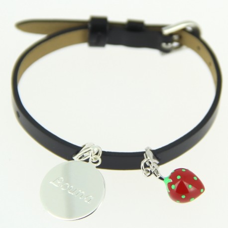 Bracelet cuir médaille fraise Bracelet cuir médaille fraise