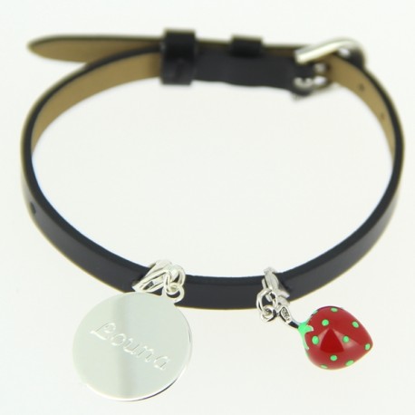 Bracelet cuir médaille fraise