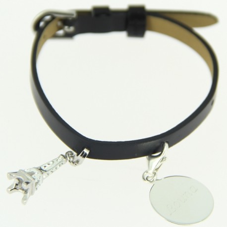 Bracelet cuir médaille tour-eiffel Bracelet cuir médaille tour-eiffel