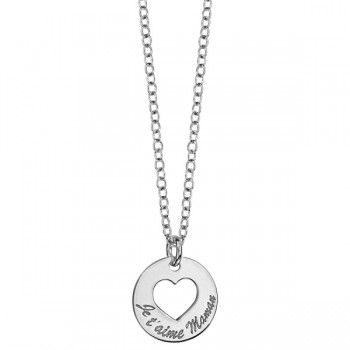 Collier argent rhodié grand coeur percé 