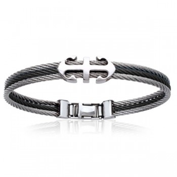 Bracelet en acier noir ancre marine 