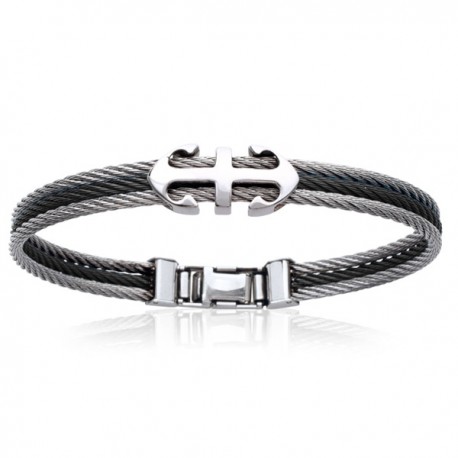 Bracelet en acier noir ancre marine 