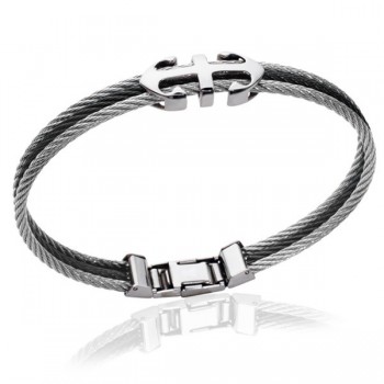 Bracelet en acier noir ancre marine 