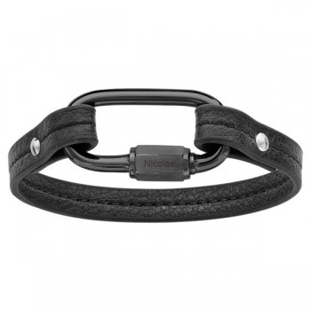 Bracelet en cuir mousqueton Noir 