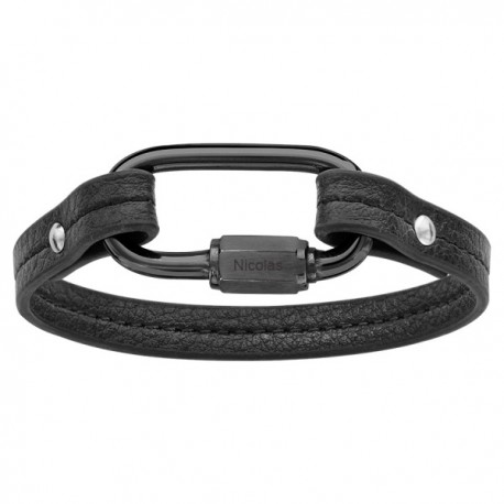 Bracelet en cuir mousqueton Noir Bracelet en cuir mousqueton Noir