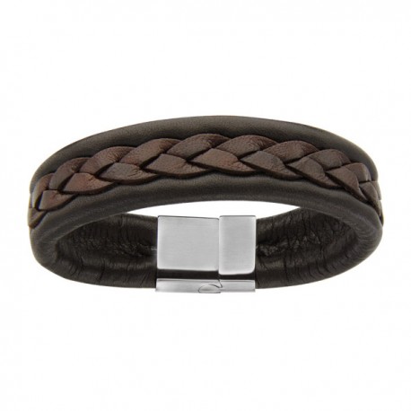 Bracelet tressé marron fermoir satine Bracelet tressé marron fermoir satine