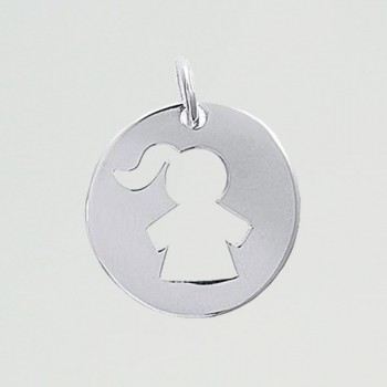 Médaille baptême ronde silhouette en argent