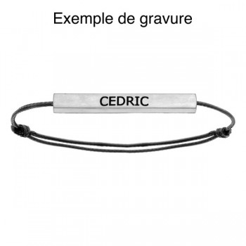 Bracelet Tube Acier Homme gravure écriture noire