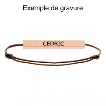 Bracelet personnalisé Tube Acier rose Homme gravure écriture noire