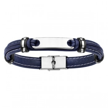 Bracelet personnalisé homme Acier et Cuir Marine