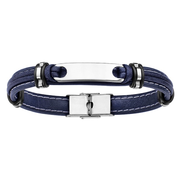 Bracelet personnalisé homme Acier et Cuir Marine