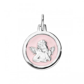 Médaille Ange Argent et Résine rose