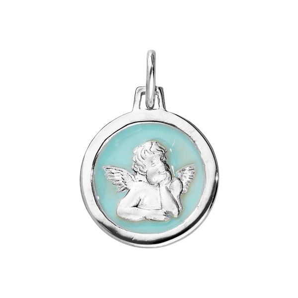 Médaille Ange Argent et Résine bleu