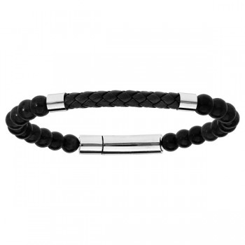 Bracelet cuir homme personnalisé et perles onyx noires