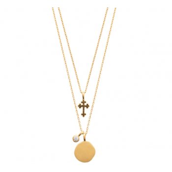 Collier personnalisé double avec pendentif gravé et croix