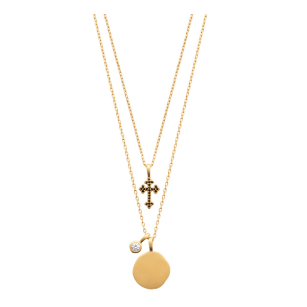 Collier personnalisé double avec pendentif gravé et croix