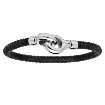 Bracelet Menotte Cuir Noir Fermoir