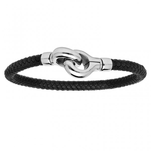 Bracelet Menotte Cuir Noir Fermoir