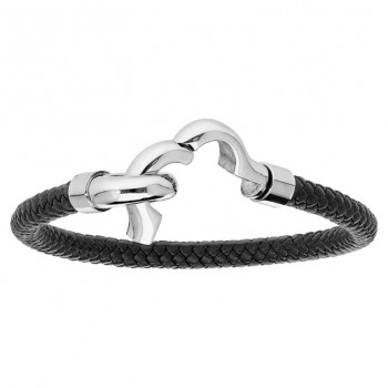 Bracelet Menotte Cuir Noir Fermoir