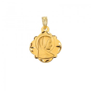 Médaille Vierge Marie avec motifs fleurs diamantées Or 750/1000-18K