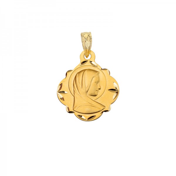 Médaille Vierge Marie avec motifs fleurs diamantées Or 750/1000-18K Médaille Vierge Marie avec motifs fleurs diamantées Or 750/1000-18K