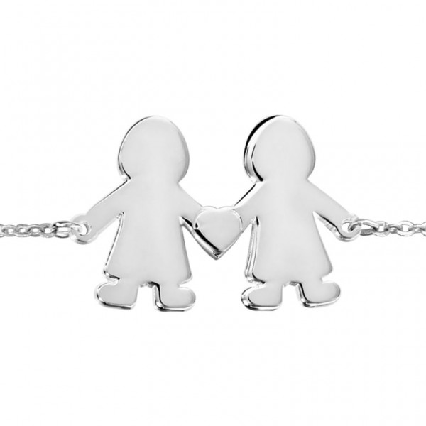 Bracelet Personnalisé 2 Silhouettes fils garçons Argent 925