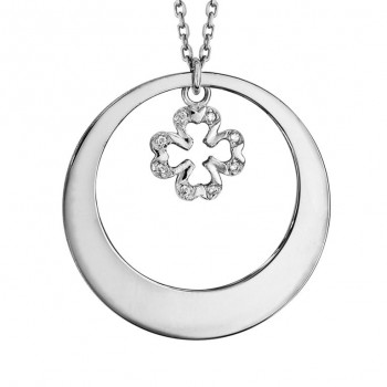 COLLIER ARGENT RHODIE CERCLE AVEC MOTIF TREFLE OXYDES BLANCS SERTIS