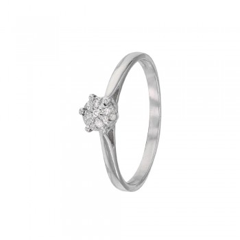 Solitaire Or blanc 375/1000 avec pavage de 5 diamants 0,03ct