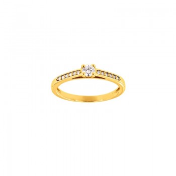 Bague solitaire épaulé 13 diamants HSI 0,22ct, Or 750/1000