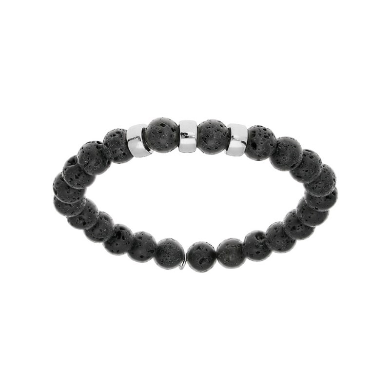 Bracelet homme pierre de lave. Un bracelet noir mat en argent et