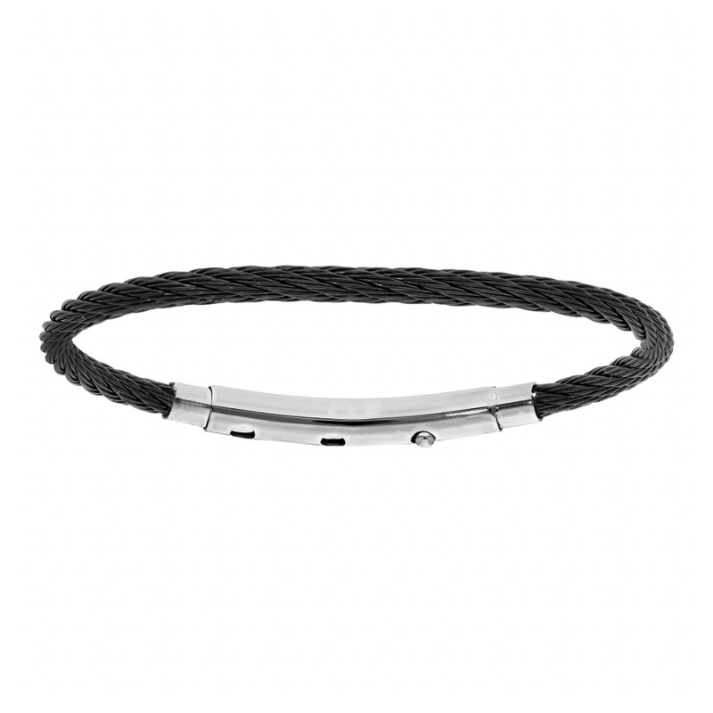 bracelet acier cable noir pour charms homme