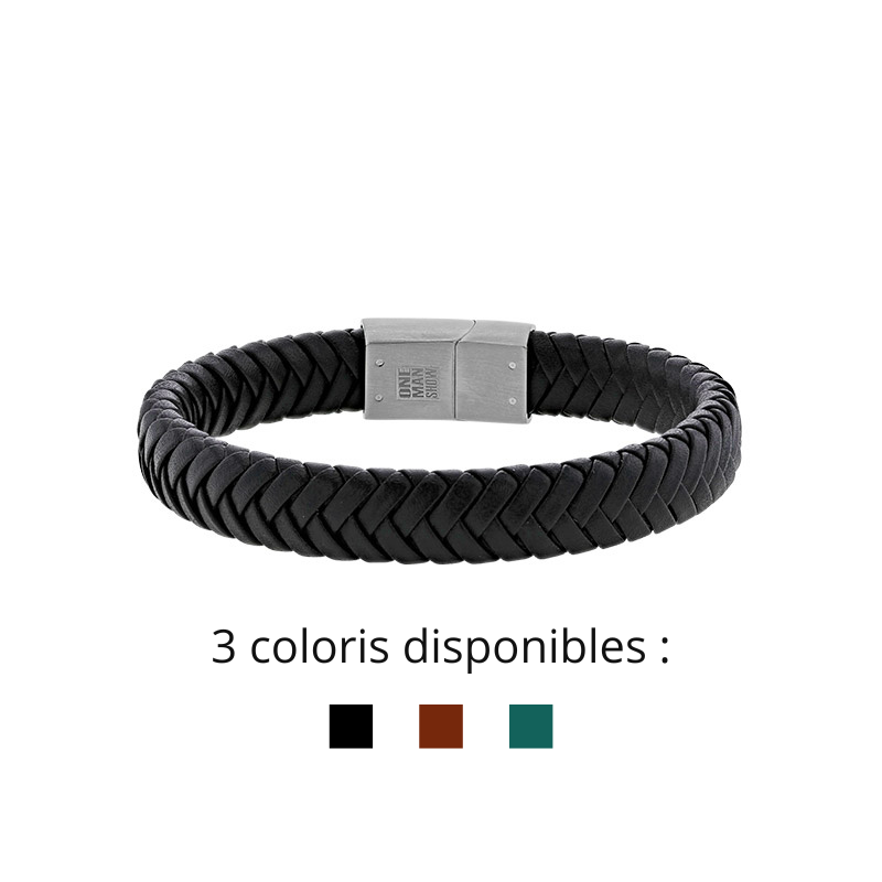 bracelet homme cuir tressé noir