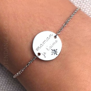 Bracelet Maman gravé "maman je t'aime" Argent et oz