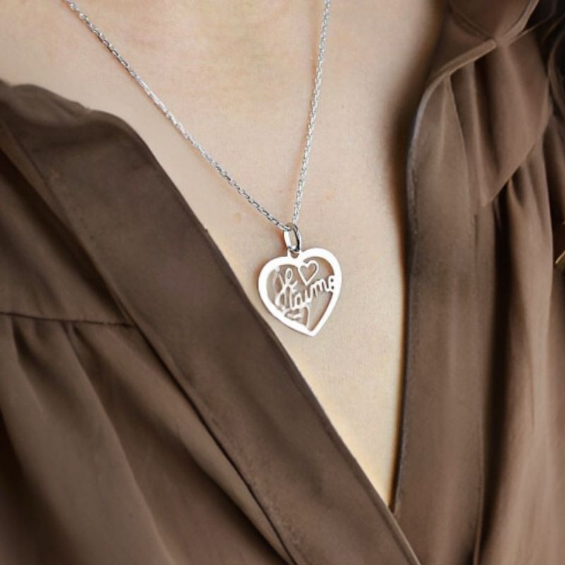 Pendentif coeur ajouré Je t'aime argent