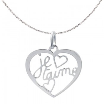 Pendentif coeur ajouré Je t'aime argent