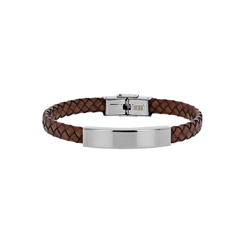 Bracelet Gourmette homme cuir tressé Marron Bracelet Gourmette homme cuir tressé Marron
