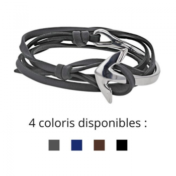 Bracelet lacet cuir ancre marine