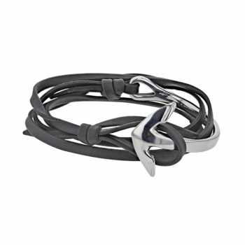 Bracelet lacet cuir ancre marine