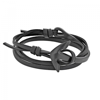 Bracelet lacet cuir ancre marine