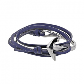 Bracelet lacet cuir ancre marine