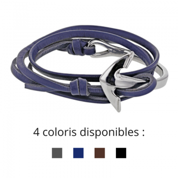 Bracelet Lacet Cuir et Ancre Marine