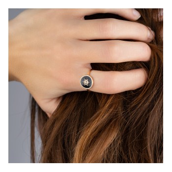 Bague étoile plaqué or et email noir