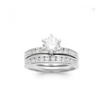 Bague Solitaire Argent contour oxydes