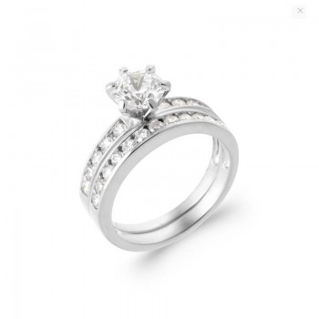 Bague Solitaire Argent contour oxydes