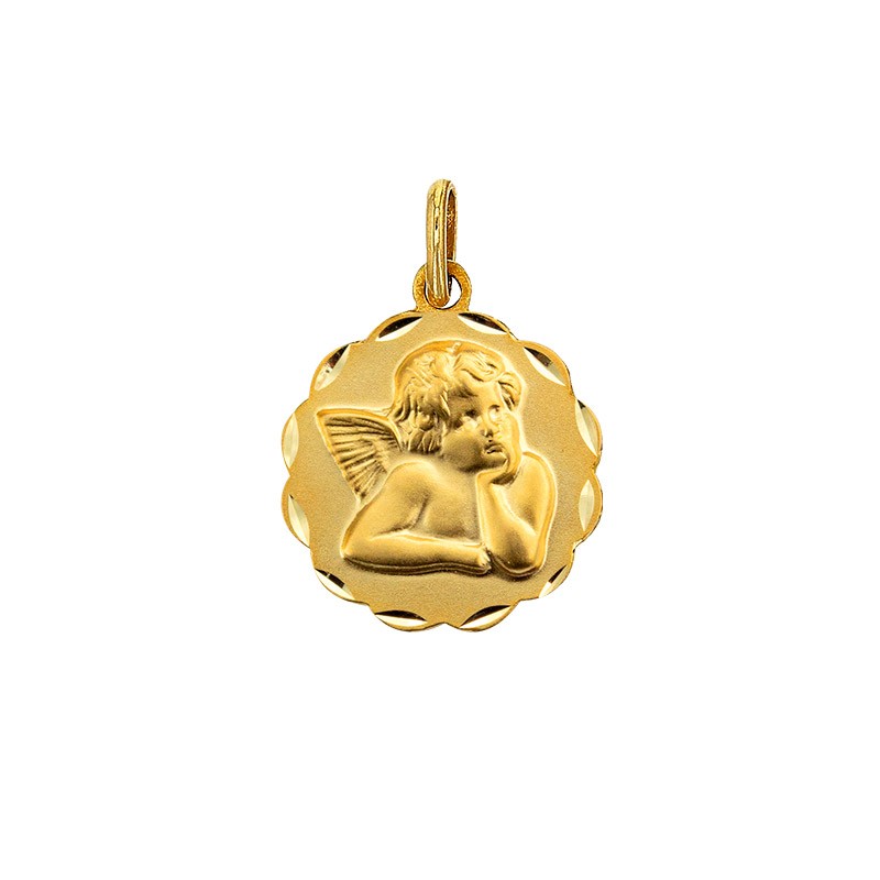 Médaille ange en Or 750/1000 avec contour travaillé