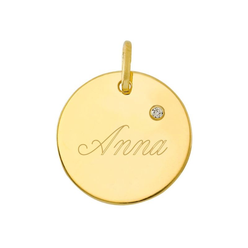 Médaille ronde Or 18 carats et diamant Médaille ronde Or 18 carats et diamant