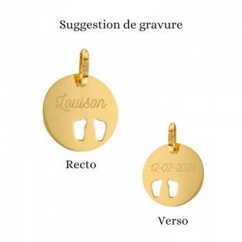 Pendentif médaille empreintes pieds de bébé en or 9 carats