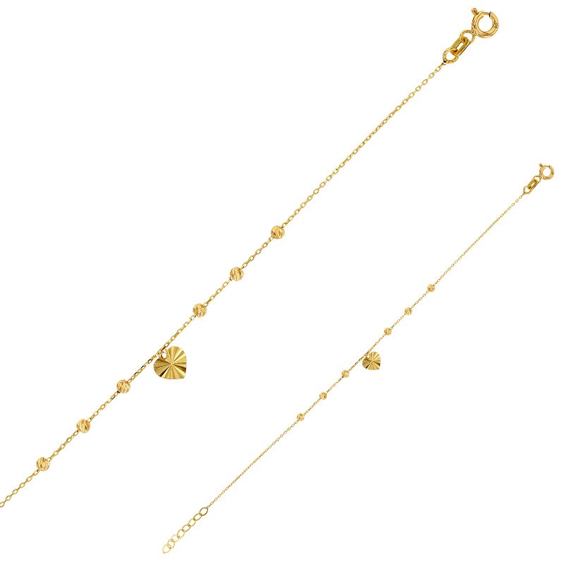 Bracelet or 9 carats avec coeur diamanté